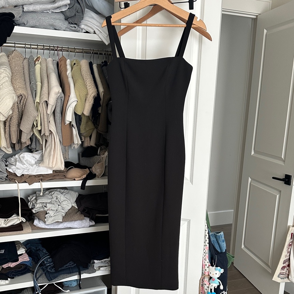 Black Square-Neck Midi Dress with Wide Straps